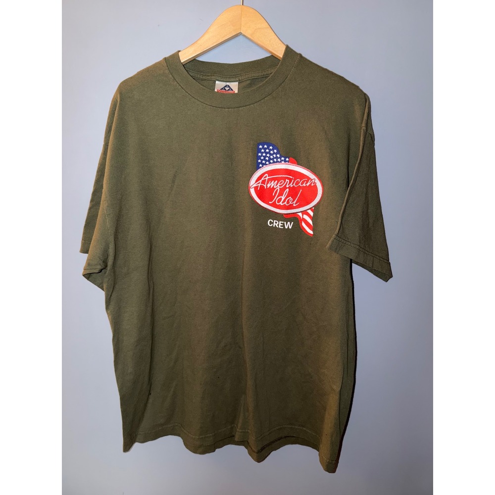 Vintage American Idol Crew‎ T-Shirt XL Olive Green Lights Production Tee AAA